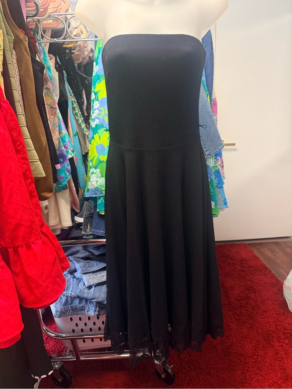 White House Black Market Black Strapless Midi Dress